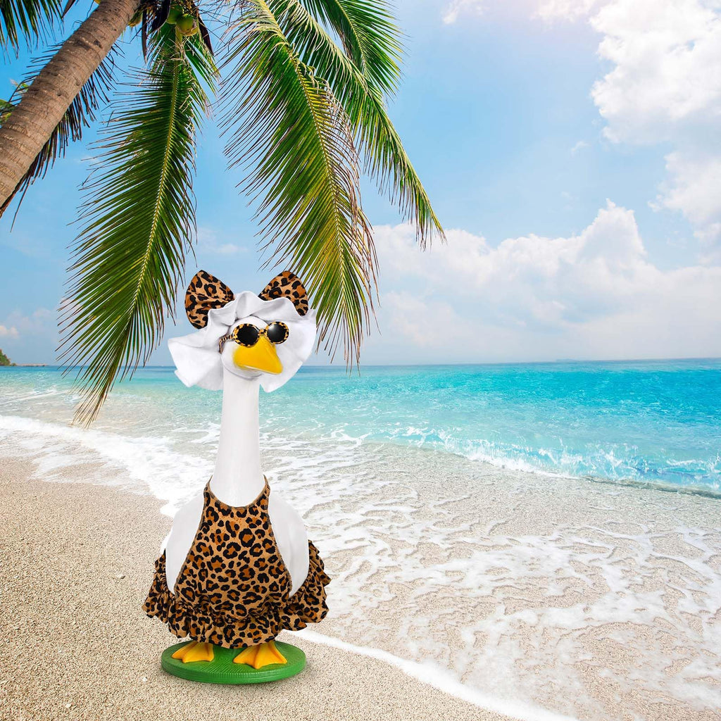 JcHrmers Summer Leopard Goose Outfit Hawaiian Porch Goose Outfits Bikini Lawn Goose Clothes Fits 23" Cement Plastic Goose Statue for Summer Outdoor Garden Yard Patio Art Decor