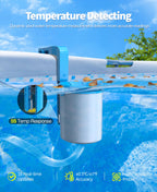 DeeprClean Newly Above Ground Pool Skimmer with Solar Digital Thermometer, Wall Mount Surface Skimmer with Adjustable Height Bracket, Auto Skimming for Pool Surface Floating Leaves & Debris - Blue