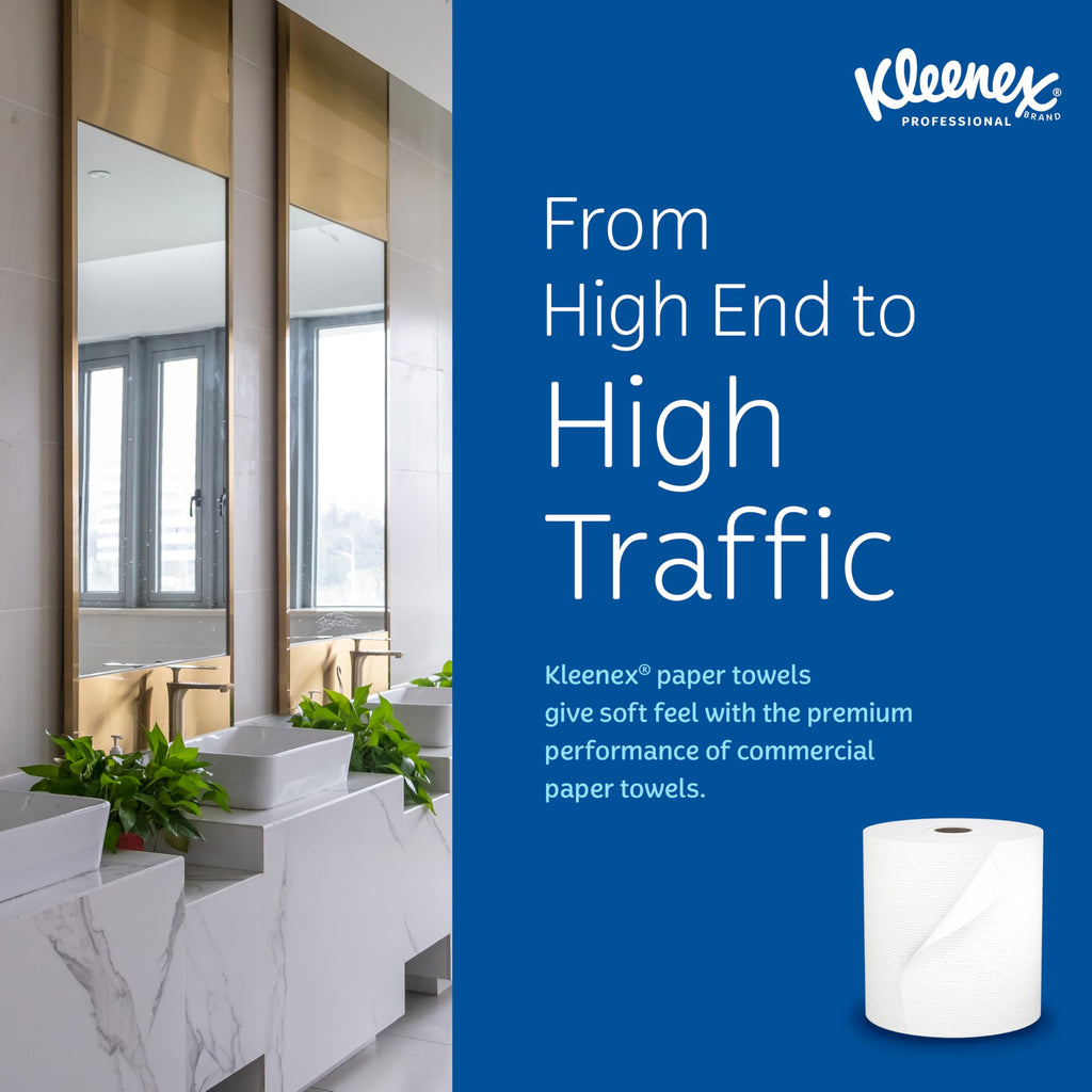 Kleenex® Universal Hard Roll Paper Towels, Bulk (50606), Hardwound 1.75" Core, Premium Absorbency Pockets™, White, (600'/Roll, 6 Rolls/Case, 3,600'/Case)
