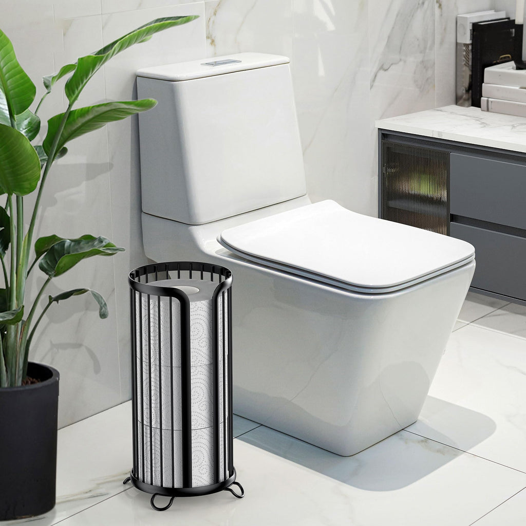 Bunoxea Toilet Paper Holder Stand, Freestanding Toilet Tissue Organizer, Minimalistic Storage Solution, Reserve Mega Rolls-Modern Black