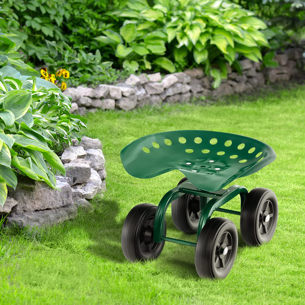 LDAILY Garden Seat with Wheels 11"-16" Adjustable Height for Lawn Planting