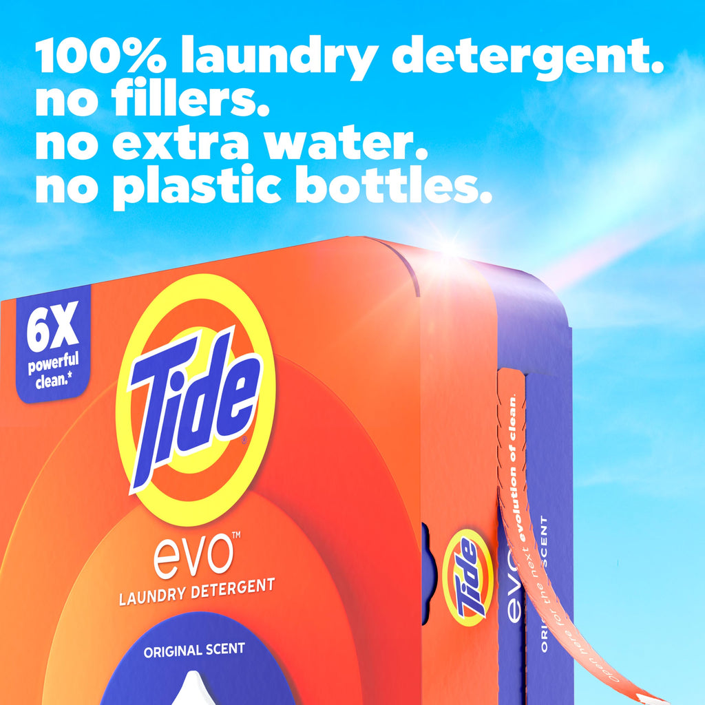 Tide evo Laundry Detergent Original Scent Works on 100% of Common Stains Concentrated Travel Detergent HE Compatible and Instant Dissolve Fights Stains Better than Leading Detergent Sheet, 42 Count