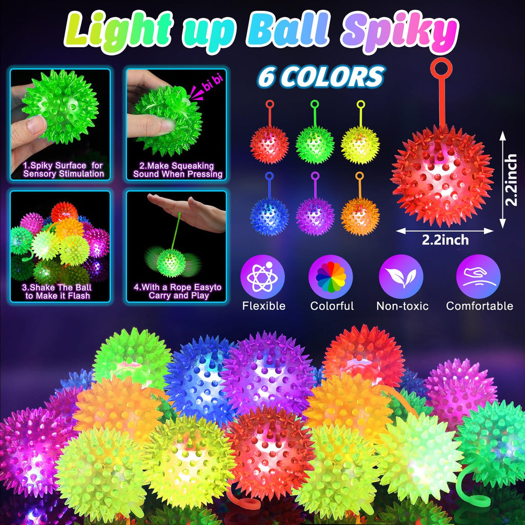 SHQDD 24PCS Light Up Ball, Bouncy Balls for Kids, Halloween Party Favors