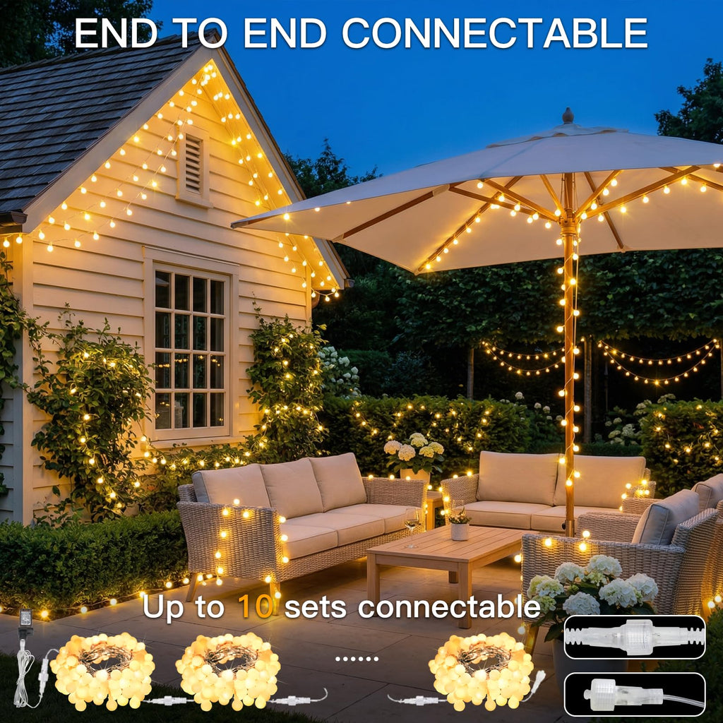 suddus 43FT Connectable Globe String Lights Plug in Remote Warm White