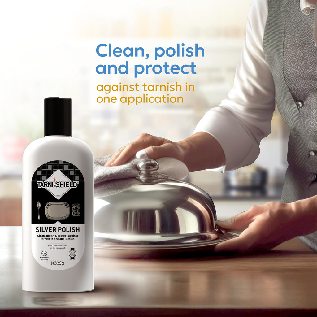 Tarni-Sheild Silver Polish - Clean, Polish, and Protect Against Tarnish - 8 Ounces – Safely Cleans Silver, Copper, Brass, and Other Metals in Just One Application - 6 Pack