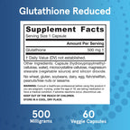 Jarrow Formulas Glutathione Reduced 500 mg - 60 Veggie Capsules - Intracellular Antioxidant - Quality Glutathione Supplements - Supports Recycling of Vitamins C & E - Non-GMO - Gluten Free - Vegan