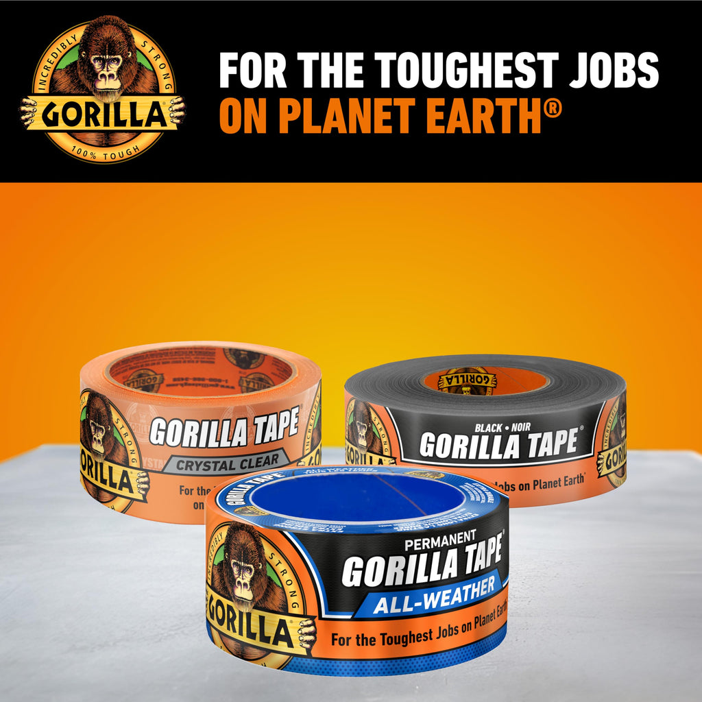 GORILLA All Weather Duct Tape, Black, 1.88 in x 25 yd, 2-Pack