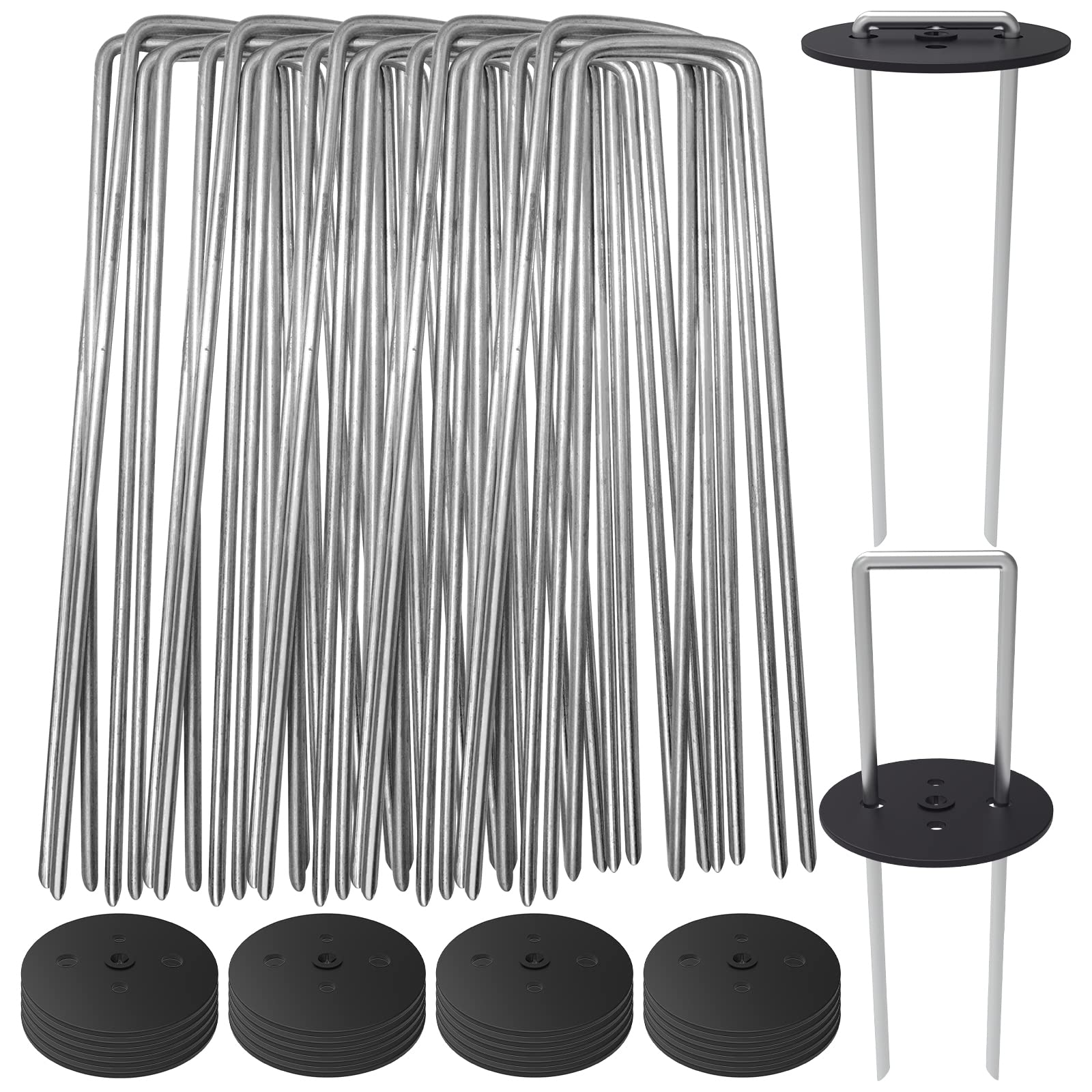 AAGUT Landscape Staples 6 Inch with Gaskets, Galvanized Garden Stakes