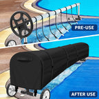 Swimming Pool Solar Reel Cover, 16Ft UV Resistant Inground Pool Solar Protective Blanket Reel Cover 420D Heavy Duty Waterproof Winter Solar Blanket Reel Roller Covers Protector (16 Ft, Black)