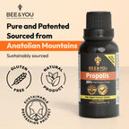 Bee and You Propolis Liquid Extract Drops, 30% Propolis, Ultra Pure, Immune Support Supplement, Sore Throat, Allergy Relief, Respiratory, Antioxidants, Keto, Paleo, Gluten-Free, 1 Fl Oz