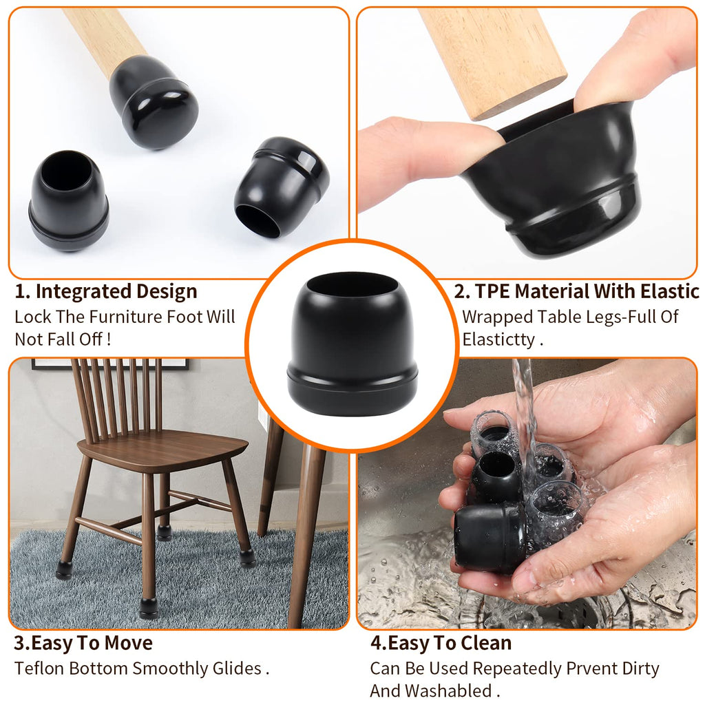 Ezprotekt 24 Pcs Chair Sliders for Carpet, Chair Glides for Carpet, Round Carpet Teflon Furniture Pads, Bar Stool Leg Protectors Caps, Furniture Sliders for Table, Chair (L Fit: 1-1/10" to 1-3/10")