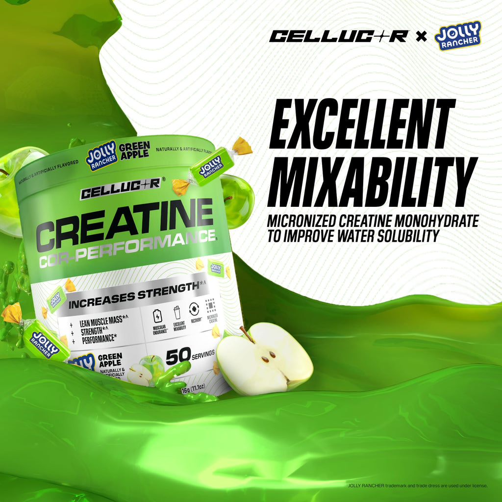 Cellucor Creatine Powder, Jolly Rancher Green Apple - Increases Strength, Lean Muscle Mass & Endurance, Micronized Creatine for Fast Absorption, 5g Creatine per Serving, 50 Servings