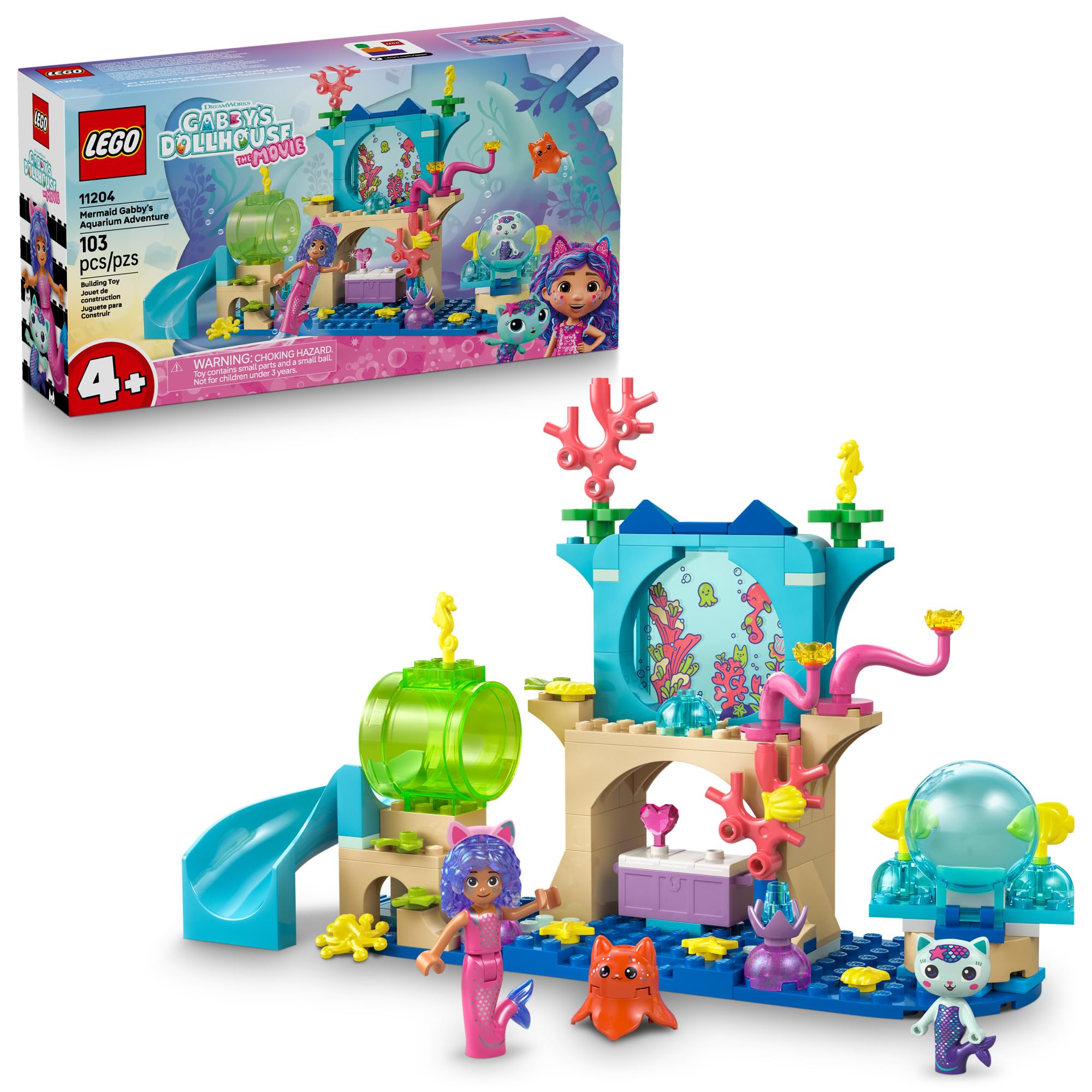 LEGO Gabby’s Dollhouse Mermaid Gabby’s Aquarium Adventure Building Blocks - Pretend Play & Learning Toy for Girls & Boys, Ages 4+, with Gabby & Mercat Mini Dolls - Gift Idea for Birthdays - 11204