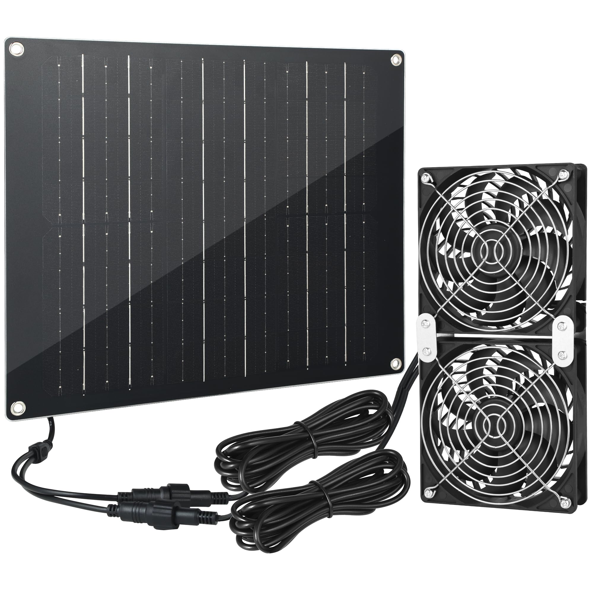 Solar Fan 30W Solar Powered Fan | Panel with 2 IPX7 Weatherproof Fans 5In Fans, Suitable for air Ventilation & Circulation in Outside Chicken Coops, Greenhouses, Sheds, Pet Houses