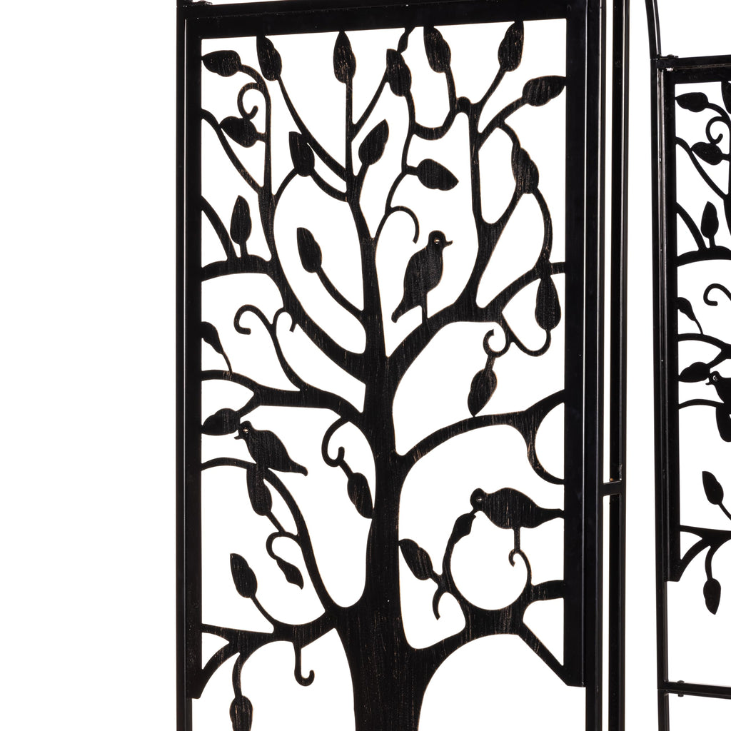 Plow & Hearth Metal Garden Arch Trellis Arbor Tree of Life Panels, 7 feet Freestanding Outdoor Arch Trellis for Climbing Plants, Pathway Entry and Wedding Garden Decor