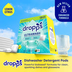 Dropps UltraWash Dishwasher Detergent Pods, Lemon Citrus (120 Ct) - Cuts Grease & Stuck-On Food | Sparkling Dishes & Glasses | Residue-Free | Clean Ingredients | No Pre-Rinse | Plastic Free Packaging