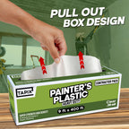 Painter's Plastic Film Heavy Duty 0.39 mil, 400' Length x 9' Width High, High Density Painters Plastic Sheeting Roll in Box with Dispense Hole for Easy Paint Plastic Covering