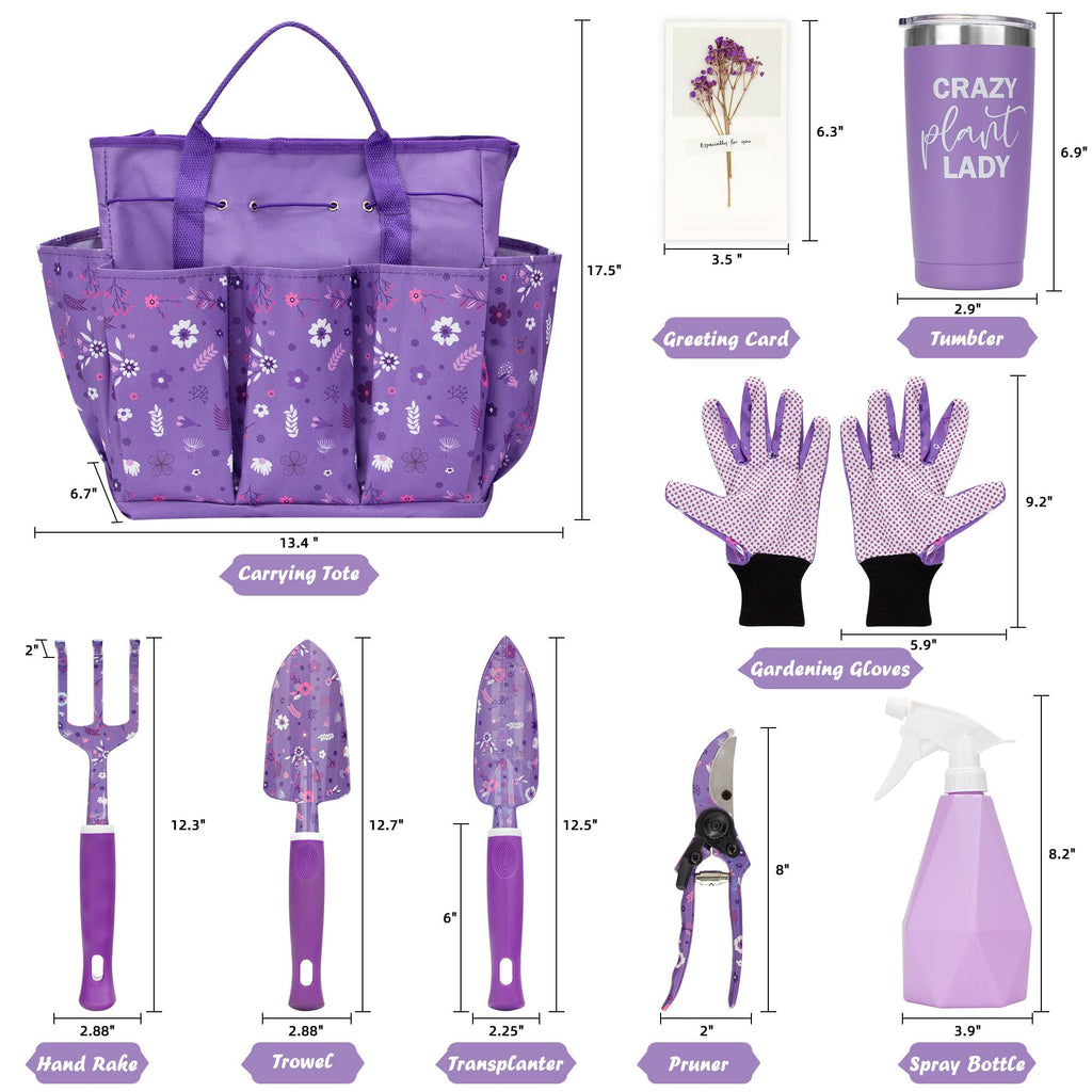 LZPTYYSN Gardening Gifts for Women, Garden Tool Set, Heavy Duty Gardening Hand Tools with Garden Tool Bag, Purple