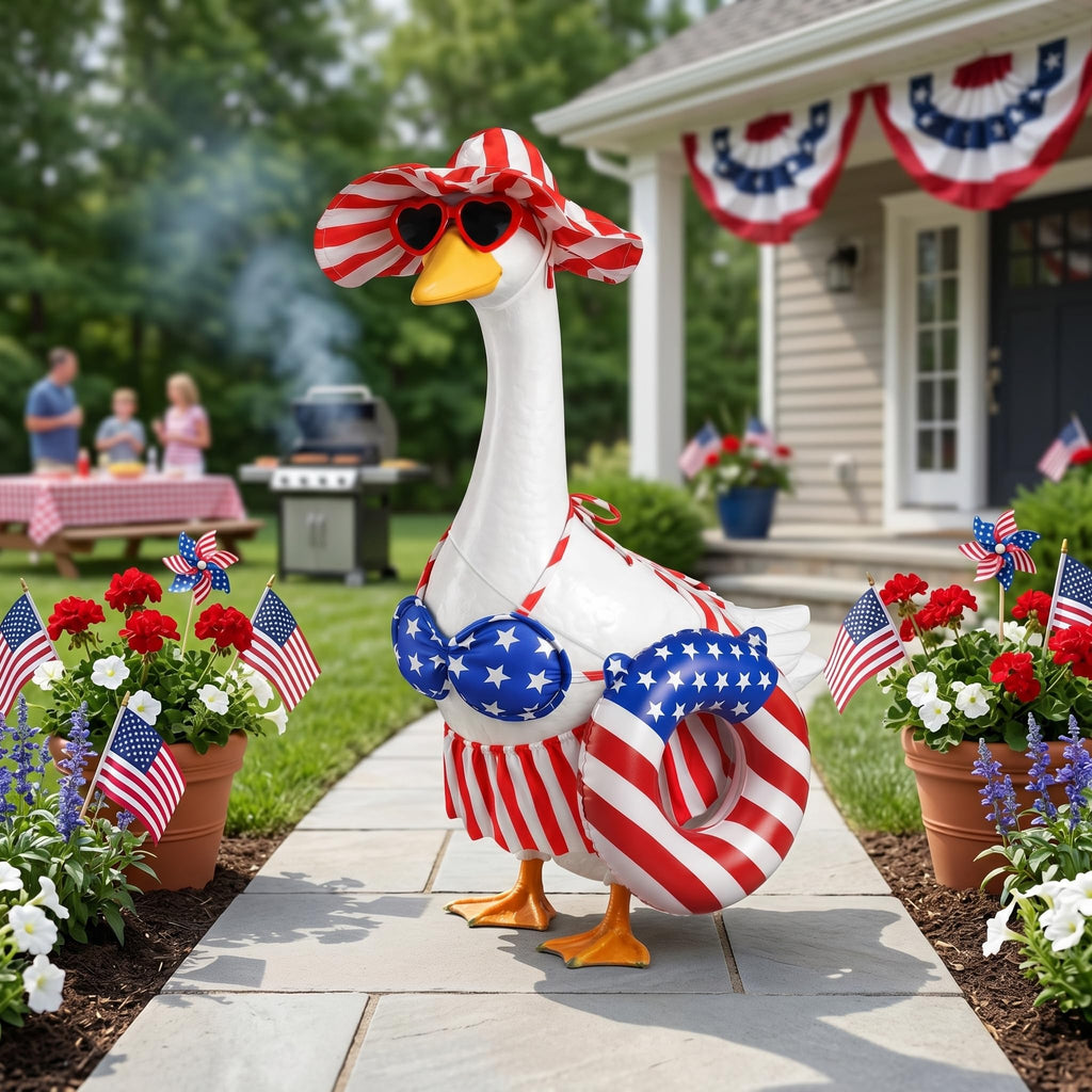 SNASRHTY Summer 4th of July Porch Goose Outfit for 23 Inch Goose Statue Funny Patriotic Bikini Style Outdoor Yard Decor