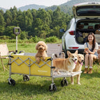 Collapsible Folding Wagon Cart, Heavy Duty Utility Wagons with Tailgate & Wheels,Portable Utility Cart for Camping,Garden,Beach,Sports Yellow