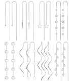 HAIAISO 8 Pairs Threader Dangle Earrings for Women 316L Stainless Steel Chain Tassel Earrings Lightweight Double Twist Wave Threader Drop Earrings Long Chain Earrings Set