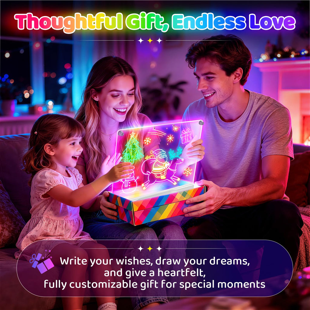 LED Drawing Board with 9 Light Effects, Rechargeable 16" Glow Doodle Note Message Board with Colors, Neon Light Up Drawing Pad Gift Ideas for Kids, Birthday, Christmas with Markers & Tracing Book