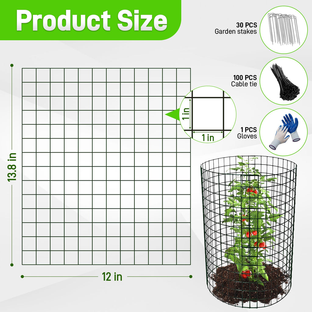 8 Pack 13.8x12 inch Plant Protector, Wire Garden Cages with Stakes & Ties