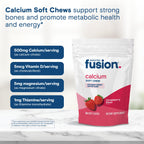Bariatric Fusion Bariatric Calcium Supplement Chews | Calcium Citrate with Vitamin D3 Bariatric Vitamin | Sugar Free Chewable | 500mg | Strawberry | 60 Count