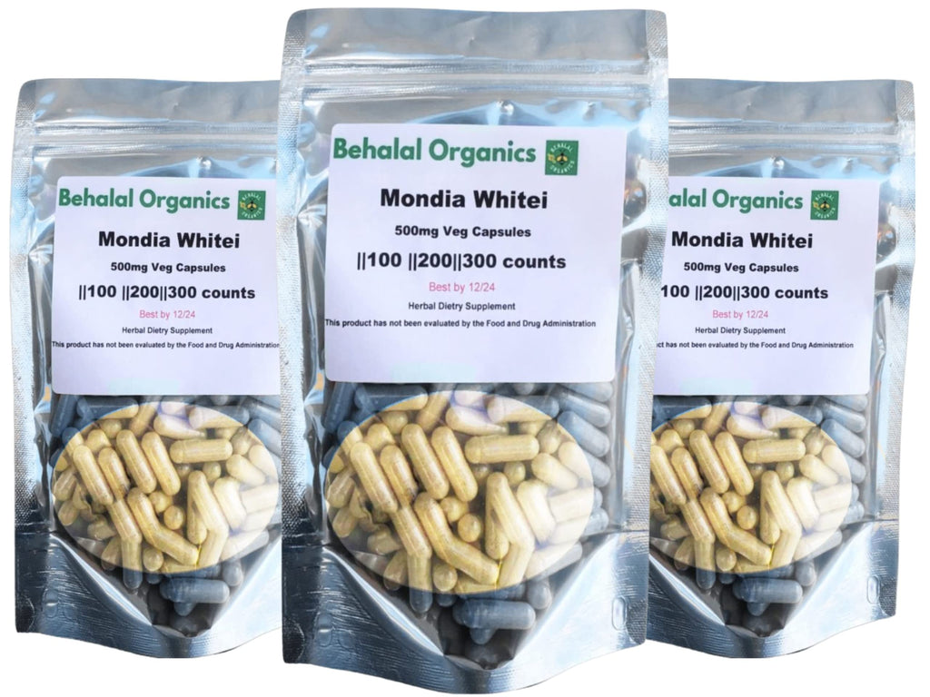 Behalal Organics Mondia Whitei (Mulondo) Root Powder 500mg Vegetarian 100 Capsules