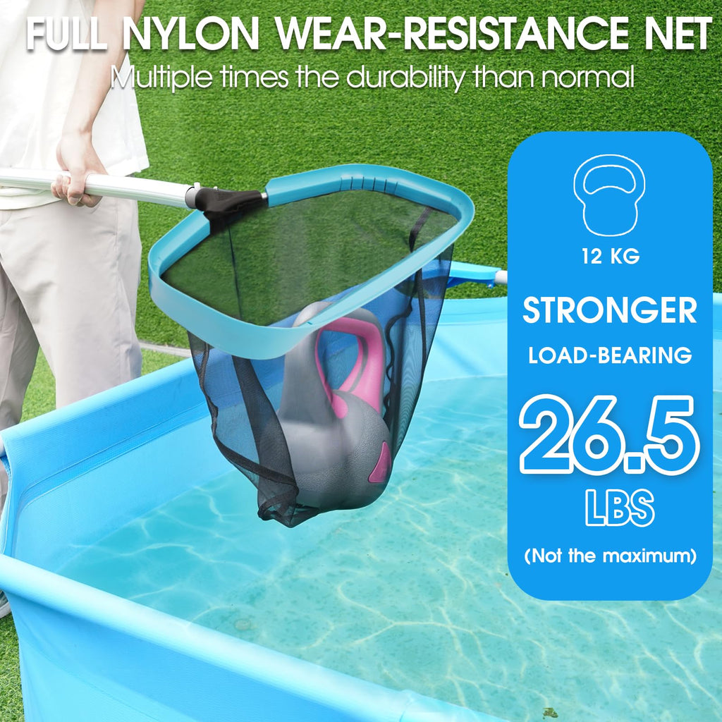 TidyMister Self-Repair Heavy Duty Pool Net, Upgrade Reinforced Handle, Pool Cleaning Skimmer Net with Nylon Fine Mesh Net, Thick Aluminum Frame, Deep Trash Bag for Above Ground & Inground Pools