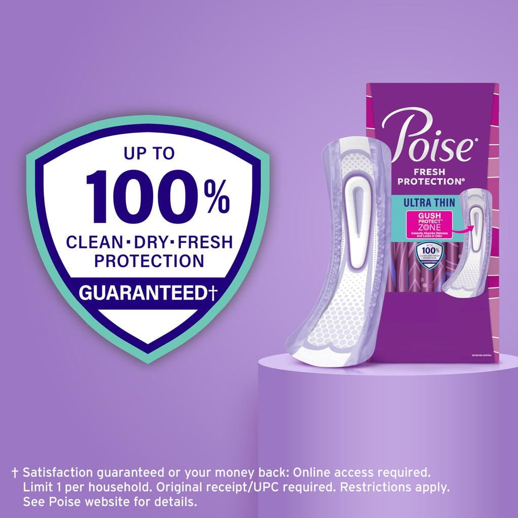 Poise Ultra Thin Incontinence & Postpartum Pads for Bladder Leaks, 7 Drop Ultra Absorbency, Long Length, 66 Count (3 Packs of 22), Packaging May Vary