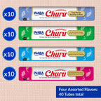 INABA Churu Cat Treats, Lickable, Squeezable Creamy Purée Cat Treat with Green Tea Extract & Taurine, 0.5 Ounces Each Tube, 40 Tubes, Tuna & Seafood Variety Box
