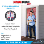 Magic Mesh Deluxe- Americana 2 Pack- Hands Free Magnetic Screen Door, Mesh Curtain Keeps Bugs Out, Frame Hook & Loop, Hands Free, Pet & Kid Friendly- Fits Doors up to 39 x 83 Inches, Red/White/Blue