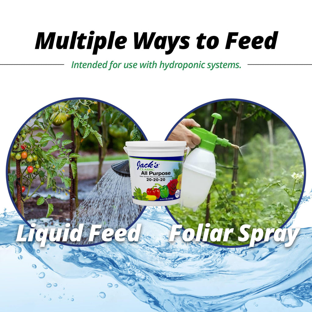 Jack's Classic 20-20-20 All Purpose Water-Soluble Fertilizer with Micronutrients to Provide General Growth on All Plants, 4lbs