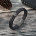 Jeweidea Gifts for Father's Day Personalized Leather Bracelet with Name Beads, Custom Braided Bangle Engraved Jewelry for Men Dad Him Husband (2 Names)