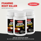 Roebic FRK Foaming Tree Root Killer, Chemical Septic System, Drain Field and Sewer Line Pipe Clog Remover and Root Destroyer, Safe for Bathroom Toilet, White Granules, 1 lb (Pack of 3)