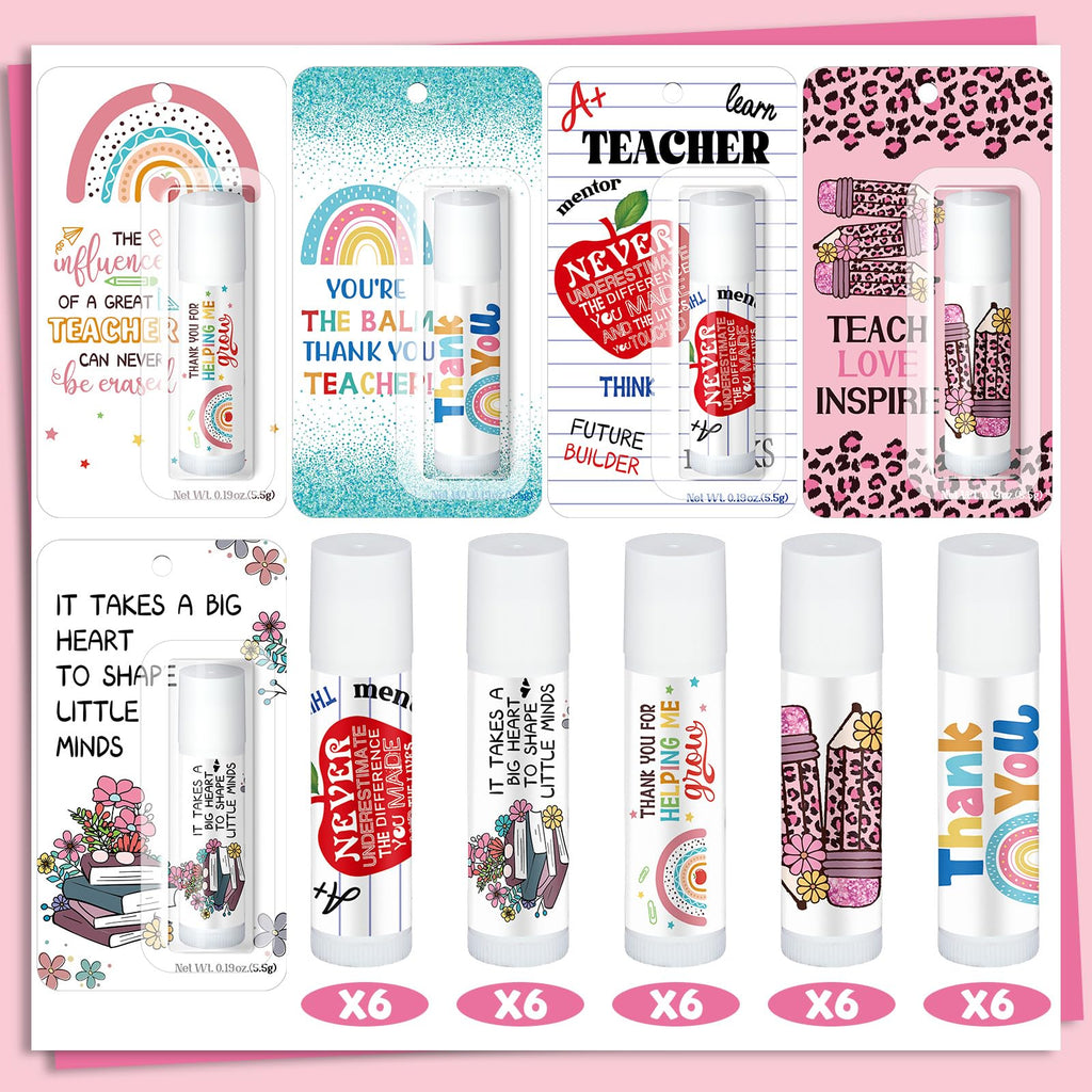 Sacubee 30 Pack Teacher Employee Appreciation Gift Bulk Lip Balm Employee Staff Appreciation Teacher Staff Team Thank You Gift Bulk Honey Flavor Balm Inspirational Party Favors for Women Men (Classic)