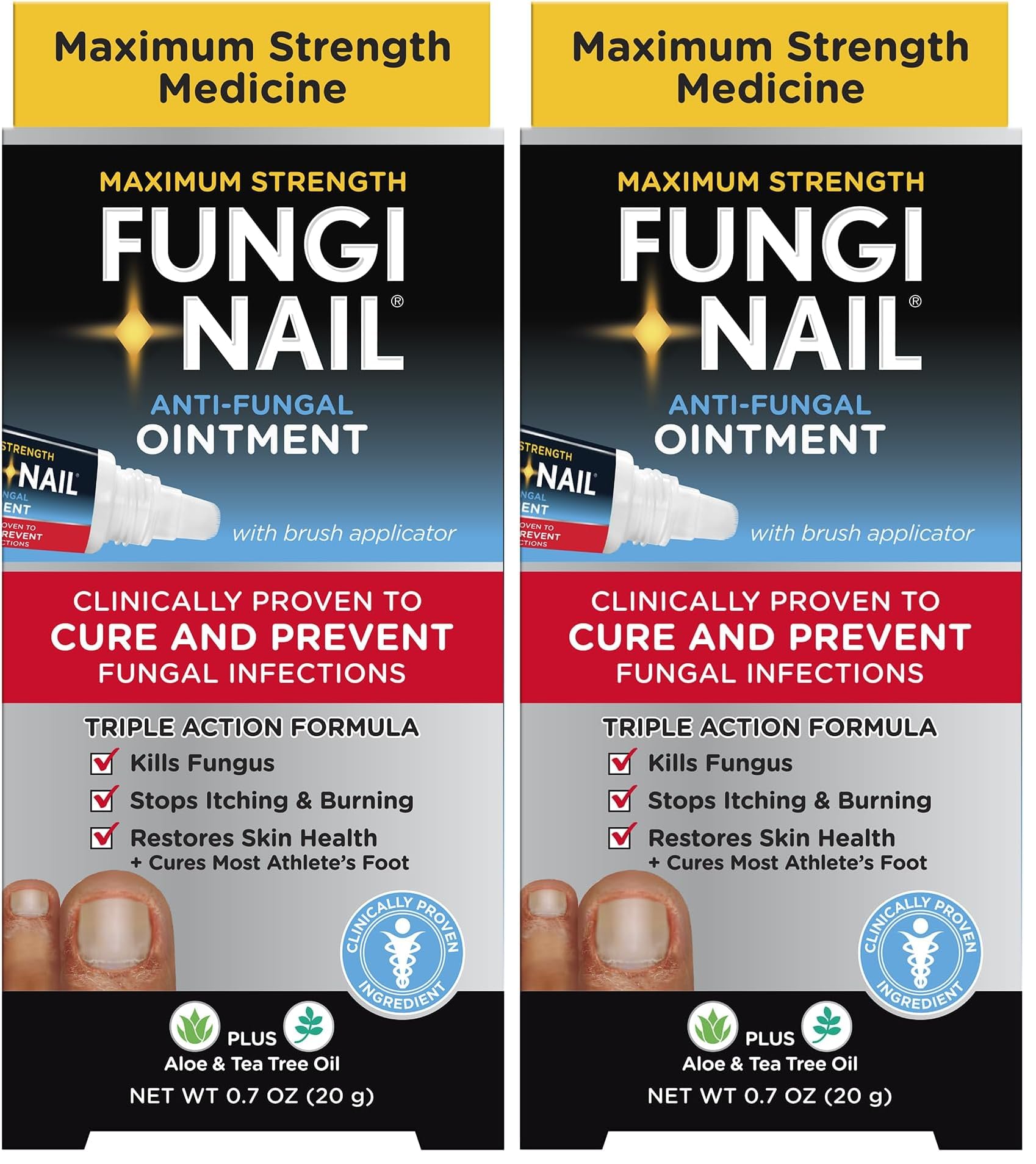 Fungi Nail Anti-Fungal Ointment 0.7 Fl Oz,Kills Fungus that Can Lead To Athlete's Foot with Tolnaftate,Toe Nail Fungus Treatments,Clinically Proven to Cure Infections,Natural Color,(Pack of 2)