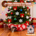 LoopTime Cat Tunnel Christmas Tree Skirt,Christmas Tree Cat Tunnel for Indoor Cats,Cat Tunnels Tree Skirt,Soft Peekaboo Hideway Bed Cave Donut Toys Circle Tunnels for Kittens & Large Cats (Red)