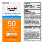 Eucerin Sun Advanced Hydration Ultra-Lightweight Face Sunscreen SPF 50 with Hyaluronic Acid & Humectants, Hydrating Sunscreen for Face, Non Comedogenic and Hypoallergenic, 1.7 Fl Oz Bottle