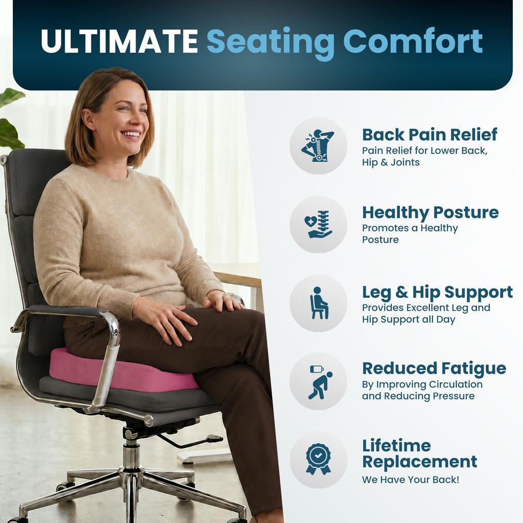 ComfiLife Extra Large Gel & Memory Foam Seat Cushion - Doctor Recommended Office Chair Cushion, Car Seat Cushion - Back & Sciatica Pain Relief - Wide Seat Cushion for Big & Tall (Pink)
