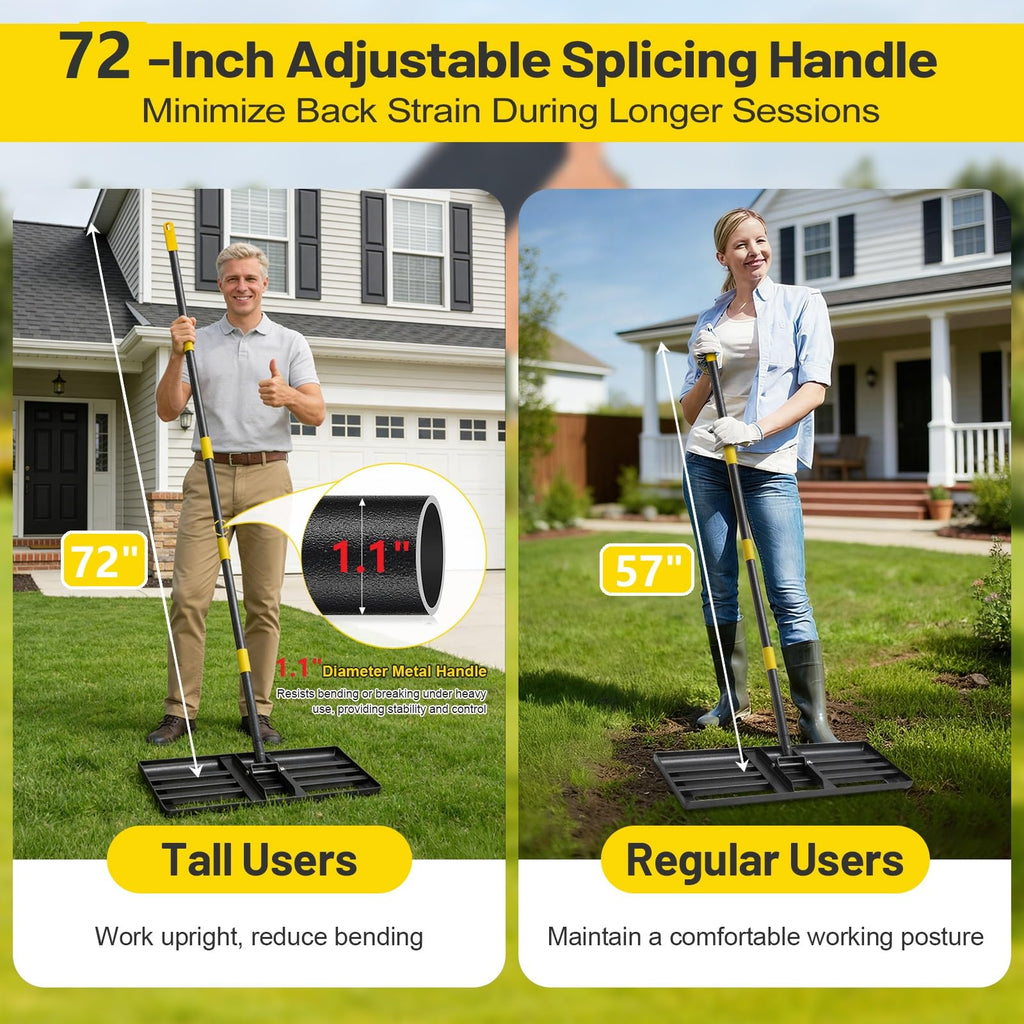 Lawn Leveling Rake,30x10 Inch Ground Plate,72 Inch Adjustable Long Handle Yard Level Tool with Curved Edge,Heavy Duty Large Landscaping Lawn Leveler for Grass, Golf Field, Soil Sand Dirt Spreader