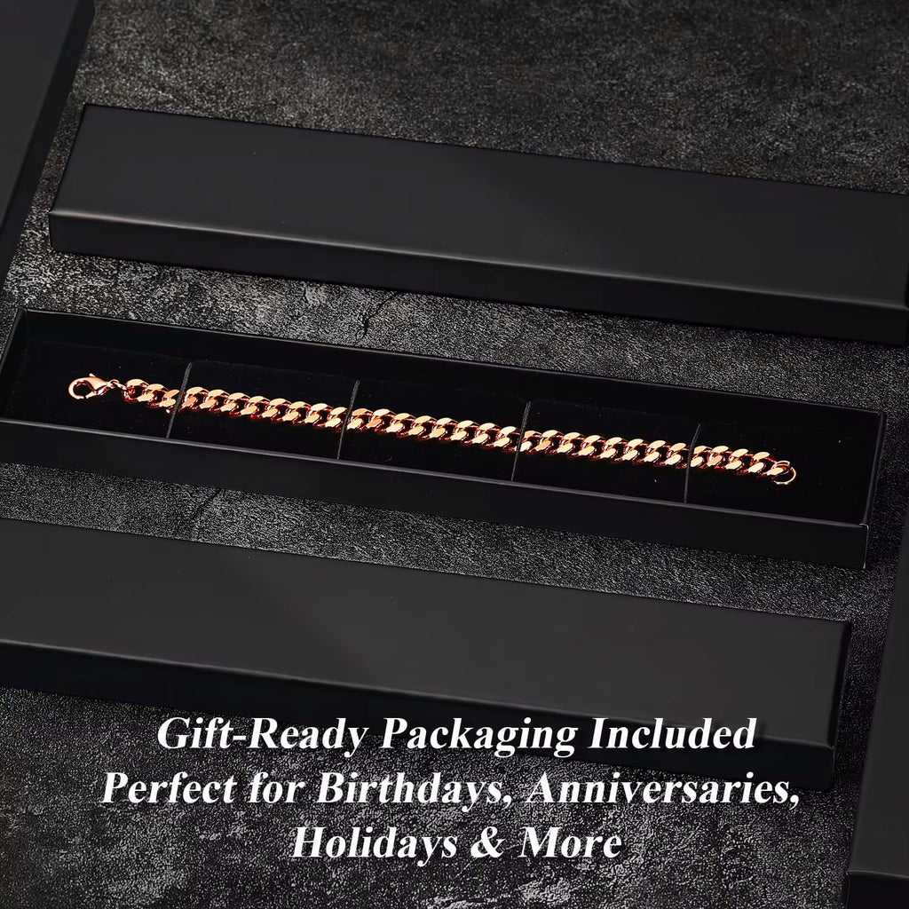Heavenly Metals Copper Bracelet for Men & Women – 99.9% Pure Copper Cuban Link Chain – 5mm, 7mm, 9mm, 12mm Width – 6.5" to 9" Length – Gift Box Included – USA Brand