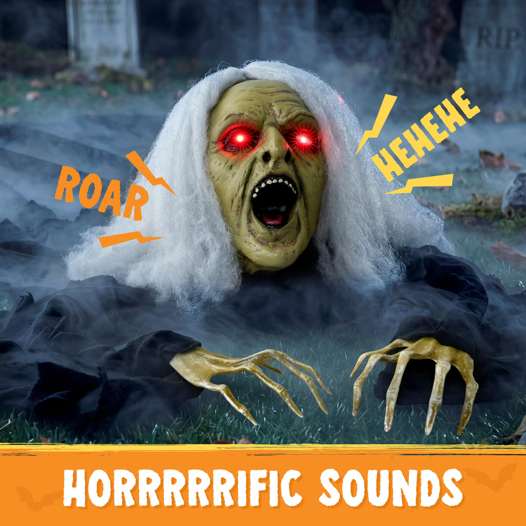 JOYIN Zombie Halloween Decoration Outdoor Witch Groundbreaker Halloween Graveyard Decor Outside, Scary Zombie Props with Sound Effect & Lighted Eyes for Haunted House, Lawn Yard Decorations