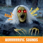 JOYIN Zombie Halloween Decoration Outdoor Witch Groundbreaker Halloween Graveyard Decor Outside, Scary Zombie Props with Sound Effect & Lighted Eyes for Haunted House, Lawn Yard Decorations