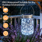 VOOKRY 6 Pack Solar Mason Jar Lights, 30 LED Mason Jar Lids Waterproof Firefly Fairy String Lights with 6 Hangers(No Jars), for Outdoor Patio Garden Yard Lawn Party Wedding Decoration - Cool White