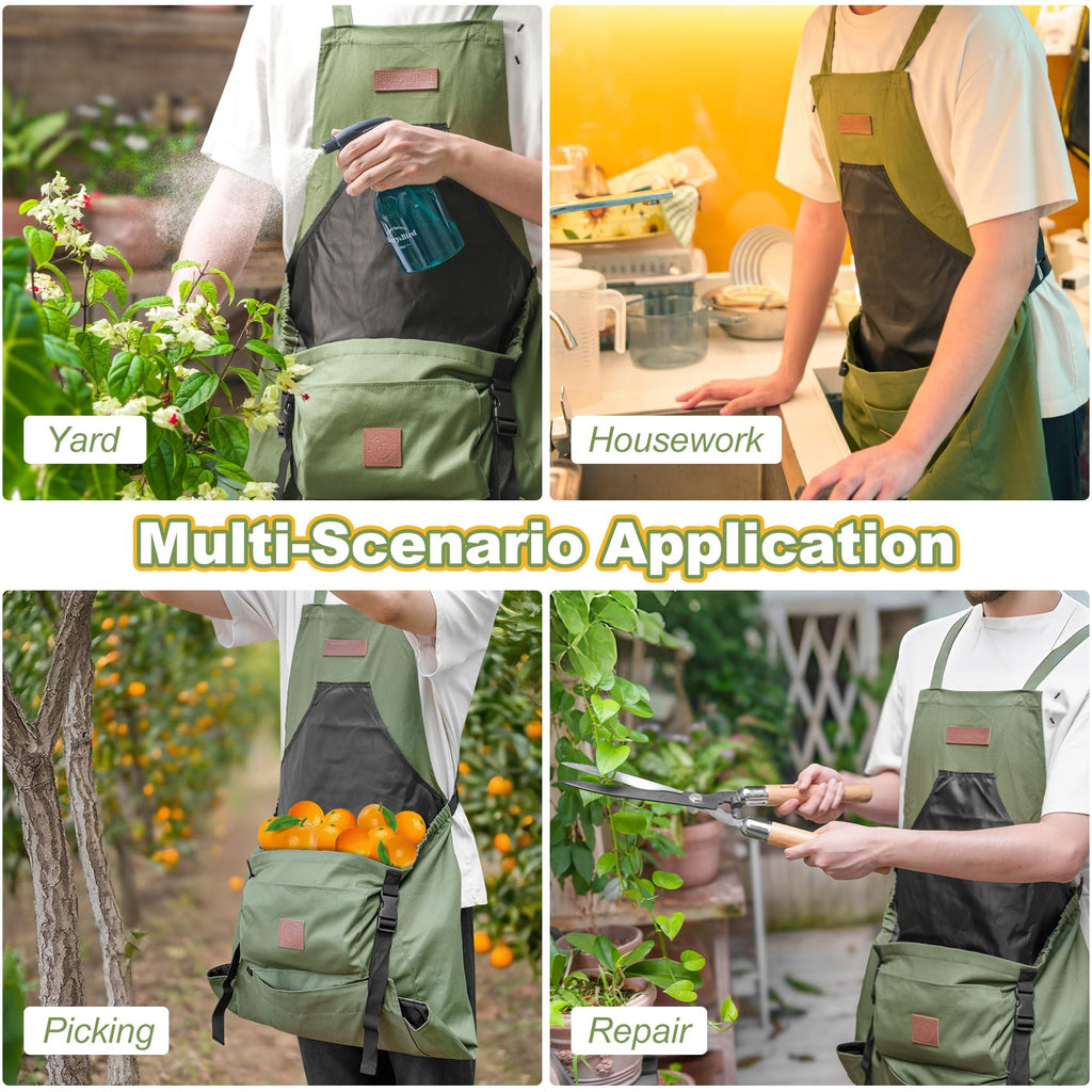 Berry&Bird Harvest Apron, Waterproof Canvas Apron for Men & Women(Green)