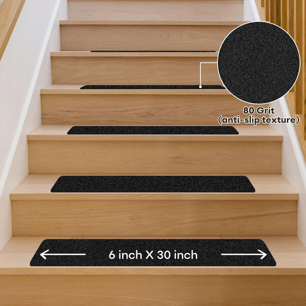 Ealyder Tape Non Slip Tape 6 inch X 30 inch (10-Pack) - Outdoor Waterproof Non Skid Tape, Stair Treads Anti Slip Tape for Step, Deck, Pre-Cut Anti Slip Tape, Black with Roller