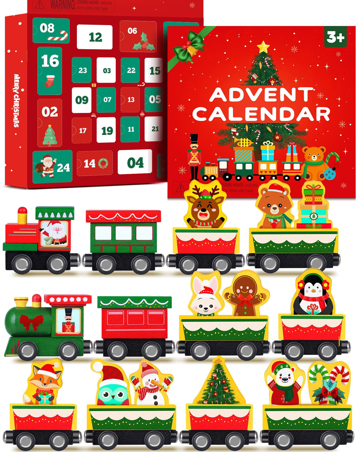 Toddler Advent Calendar 2026, 24pcs Magnetic Wooden Animal Train Set Christmas Advent Calendar 2026 for Kids, Countdown Calendar Gifts Montessori Train Stocking Stuffer for Toddlers, Boys and Girls