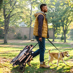 LENSEMUS Dog Stroller for Max 45 lbs Dogs - 3 in 1 Pet Stroller with Detachable Storage Basket 4 All-Terrain Rubber Wheels Pull Rod Durable Travel Carrier for Medium Dogs 2 Small Cats (Grey)